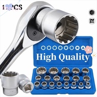 BORRAONE 19 Pcs 12 Point Socket Set, 8-32mm 1/2" Drive Spline Socket Set, High Quality Metric 6-Angl
