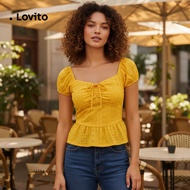 Lovito Blus Wanita Kasual Hollow Musim Semi/Panas L143AD747
