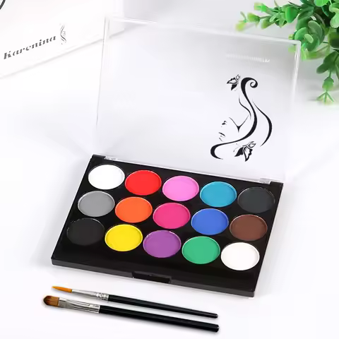 15 color Rainbow Face & Body Paint Palette,Water-Based Face Palette,Safe Body Painting for Cosplay P
