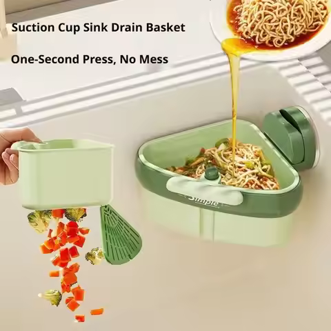 Sink Strainer Basket,Suction Cup Corner Sink-Strainer,Triangle Sink Drainer Basket for Sinks Food St