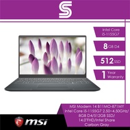 MSI Modern Laptops 14 B11MO-871MY Carbon Gray/Intel Core i5-1155G7 2.50~4.50GHz/8GB D4/512GB SSD/14.