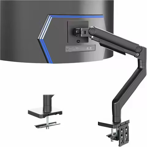 Heavy Duty Aluminum Ultrawide Monitor Arm for 49 inch Screens, Holds 44 lbs, Desk Mount Stand, Black