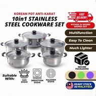 5 PCS SOUP POT  Stainless Steel Pot Set 16-24cm Double Handle Pot With Insulated Handle Periuk Murah