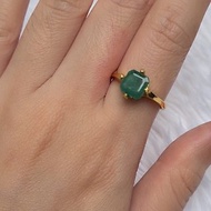天然贊比亞祖母綠 3 克拉鍍金純銀戒指