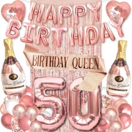 (SG SELLER) 50th Birthday Decorations, 50th Birthday Balloon, Rose Gold Birthday Decorations Set 50 