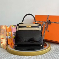 Hermes Kelly 25 鱷魚亮面兩點 B stamp