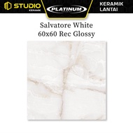 Salvatore White 60x60 Rec Glossy PLATINUM Keramik Lantai Licin Motif Marmer Warna Putih Abu