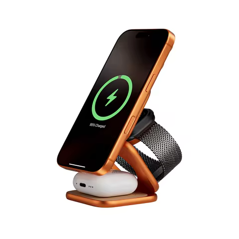 KUXIU X40 Turbo Qi2.2 Cosmic Orange Certified 25W 3-in-1 Foldable Wireless Charging Stand For iphone