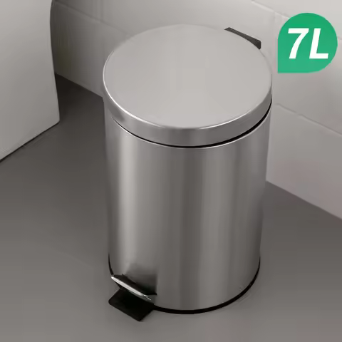 7L Stainless steel pedal trash can Hotel restaurant sanitary bucket Household clamshell with slow dr