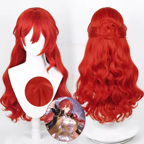 Himeko Cosplay Wig Game Honkai Star Rail Himeko Wig Red Curved Heat Resistant Synthetic Wigs Himeko 