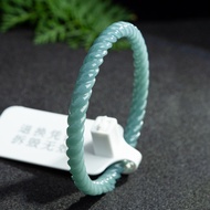 Natural A-grade Jade Blue Round Three-D Twist Safety Women Bangle with Certificate