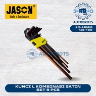 JASON Combination L-Wrench satin Set 9 Pcs 1.5-10mm T15-T55 / Combination Hex Torx Key Set (346-216)