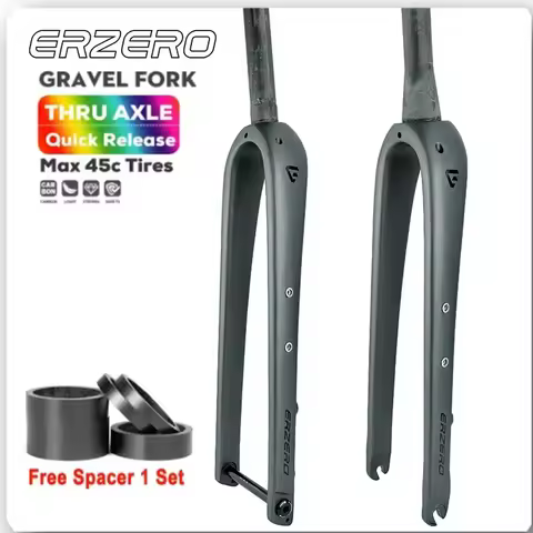 ERZERO Logo Bicycle Front Fork , Carbon Fiber Tapered, Black Matte, 700C X 45C, Thru Axle, 12x100mm