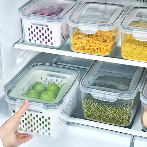 1/3pcs Refrigerator Storage Box Fridge Organizer Fresh Vegetable Fruit Drain Basket Storage Containe