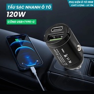 120W Mini Car Fast Charger, USB+Type-C Car Charger Compatible Car Charger 12V-24V