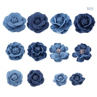 WON 5Pcs  Denim Fabric Flowers Hair Accessories Clothing Embellishments DIY Craft