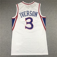Set Jersi Latihan Bersulam Retro Armenia untuk Lelaki dan Wanita 96-97 76ers No. 3 White Iverson