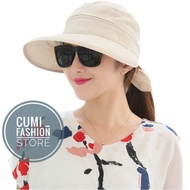 Women's Beach Hat Foldable Wide Brim Hat Beige Butterfly Ribbon Zipper Hat