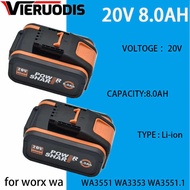 worx 20V 8.0Ah Lithium battery Rechargeable WA3553 WA3551 WA3553.1 WA3570 for All WORX Electric an