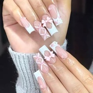 Long Square Press On Nails Pattern Design Artifical French Cover Fake Tips Nail Wearable G9h3