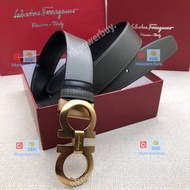 FERRAGAMO 菲拉格慕 皮帶 兩面 皮 灰+黑 扣 銀黑 腰帶 3.5cm