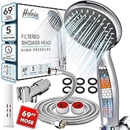 Filtered Shower Head with Handheld, Shower Heads High Pressure 5 Spray Modes, 3 Stage Hard Water Shower Filter with Stainless Steel Hose, Adjective Bracket, Water Softener Shower Head Filters