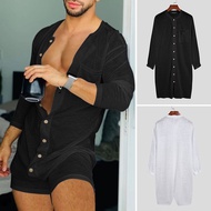 XMAN Men Homewear Long Sleeve Mesh Jumpsuit Pajamas