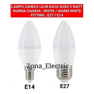 LILIN 3 WATT MILK GLASS CANDLE LED LAMP E27 FITTING E14 3 WATT LED/