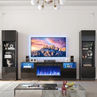 Fireplace Tv Cabinet With 36 Inch Electric Fireplace, Led Lights Entertainment Center, 2-story Tv Co