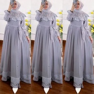 Bisa COD - Rauna Dress BUSUI Bhn Ceruty Babydoll +Renda Gamis Wanita Terbaru 2022 Baju Muslim Kekini