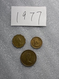 1977年香港英女皇舊硬幣一套三枚