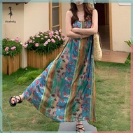 FUJIAS2🦋 Đầm nữ mùa hè in hoa retro Đầm dáng rộng kiểu dáng Boho dài