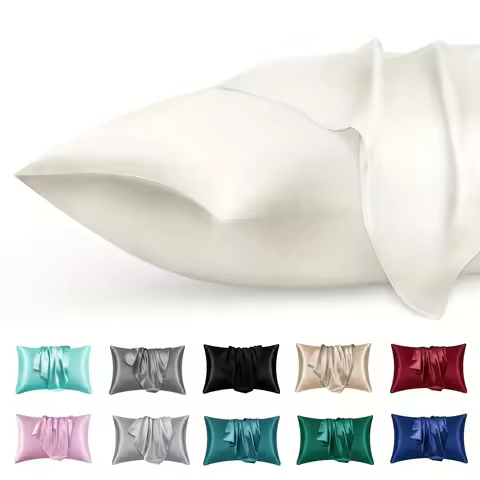 2pcs Luxury Satin Envelope Pillowcase Solid Color, Silk Like High-End Nighttime Hair Protection, Wov