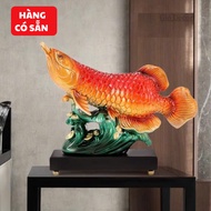 Golden Dragon Arowana Fish Statue, Decorative Statue, Housewarming Gift, Cabinet Shelf Decor