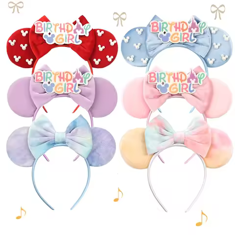 Classic Cute Disney Mouse Ears Headband 3.3"velvet Ears Headwear Kids Festival Party Bow DIY Hair Ac