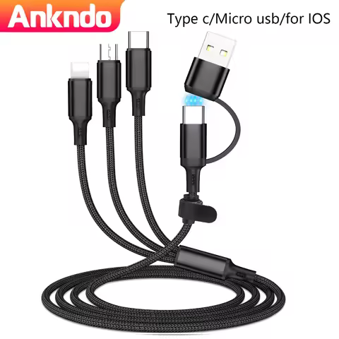 ANKNDO 3 In 1 Fast Charging Cord For Micro USB Type C Charger Cable 1.2m Multi Usb Port Multiple Usb