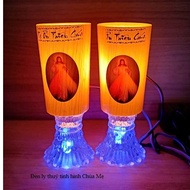 Catholic altar electric glass lamp set 15cm 16cm (2 pieces) with pre-connected image of God or Mothe