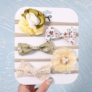 5Pcs/Set Delicate Bows Headband Girl Kids Hair Accessories Elastic Turban HairBands Nylon Newborn Ba
