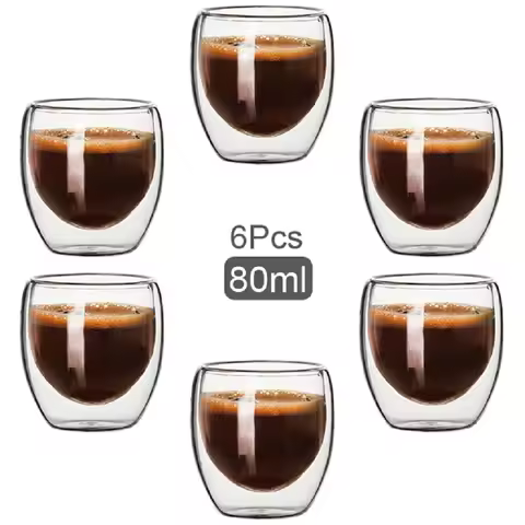 Double Walled Glass Coffee Mugs Glass Mug Double Wall Cappuccino Cocoa Milk Cups, 2.7oz Of Set 6 Cof