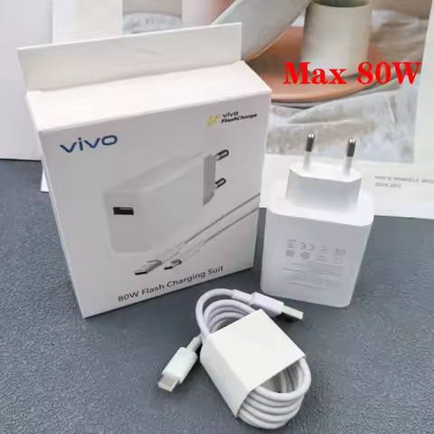 Original For Vivo 80W EU Charger Set Super Flash Charge Wall Charger +Fast Type-C Cable For X Fold5 