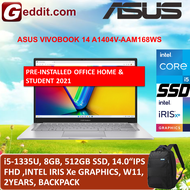 ASUS VIVOBOOK 14 A1404V-AAM168WS LAPTOP (I5-1335U,8GB,512GB SSD,14" FHD,IRIS Xe GRAPHICS,WIN11)FREE BACKPACK + PRE-INSTALLED OFFICE H&amp;S