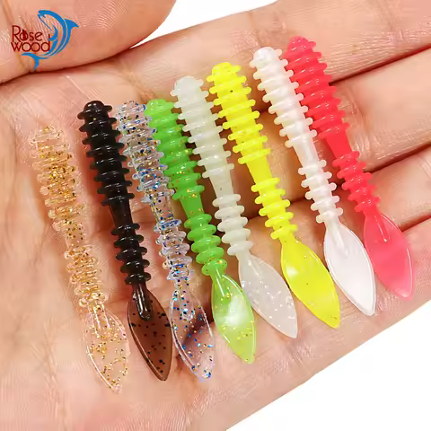 Rosewood 20pcs/Box Micro Ajing Worm Soft Bait Fishing Lure TPR Floating Rockfish Silicone Swimbait A
