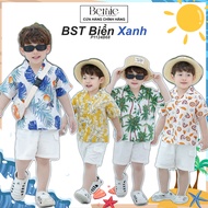 Bernie boys' beach set with white pants, 4 shirt colors with outstanding patterns - Summer set, Shir