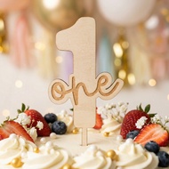 1st One Birthday Wooden Cake Topper - Engraving One Wooden Decoration for 1st, One Birthday Cake Dec