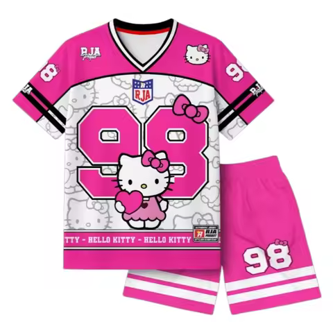Sanrio Hello Kitty No.98 All Over Print Athleisure Set Adult Kids T-Shirt & Shorts Set Summer Quick-