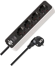 Brennenstuhl Ecolor 4 Way Power Strip with Switch and 1.5 m Cable - Black/White