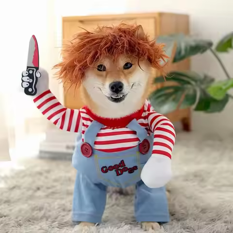 New Novelty Chucky Deadly Pet Dog Costume Scary Props Funny Cat Costumes Apparel Accessories Dress H