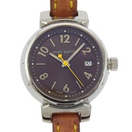 二手LOUIS VUITTONTambour 手錶 Q1211，不鏽鋼和皮革，石英機芯，模擬顯示，黑色錶盤，女士款。