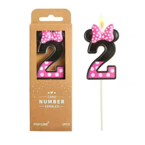 2.76 Inch Cartoon Pink and Black Mouse 2 Number Birthday Candles, Anime Cartoon Number Candles, Cake