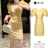 ZYHT Đầm ngọt ngào nhỏ tươi Cổ tròn tay áo phồng Mảnh mai Đầm xòe hoa 20583